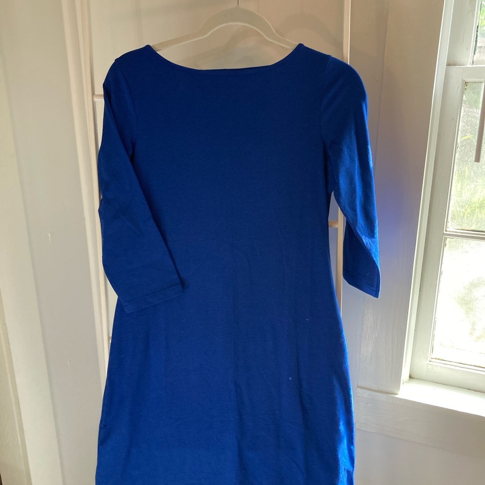 Garnet Hill Jersey Midi Dress 3/4 sleeves Blue